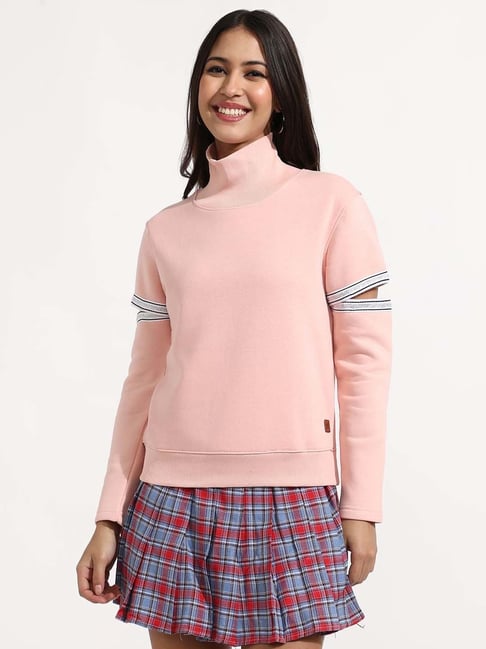 Campus Sutra Pink Cotton Regular Fit Sweatshirt