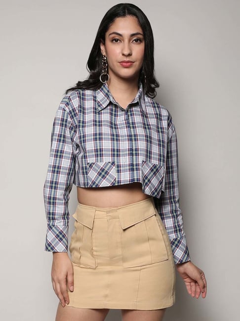 Campus Sutra Blue Cotton Regular Fit Checked Shirt-picture-42