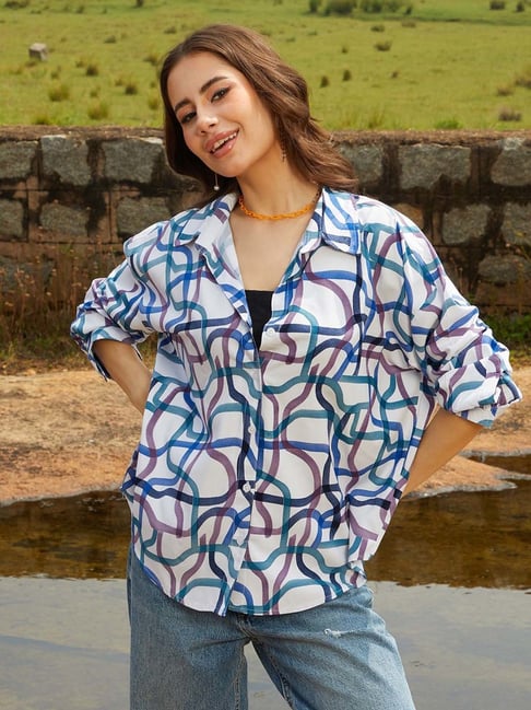 Campus Sutra Blue Cotton Regular Fit Printed Shirt-picture-41