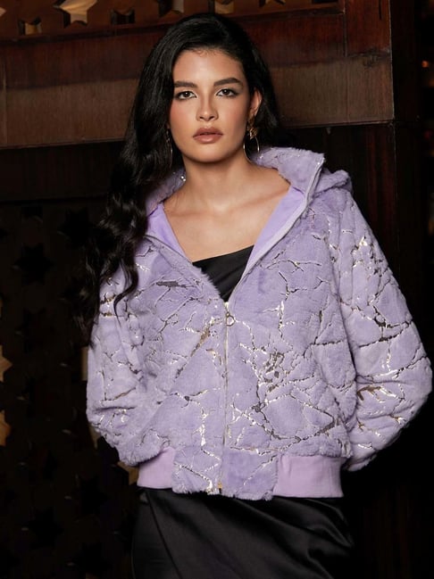 Campus Sutra Purple Regular Fit Textured Jacket-picture-25