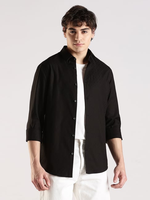 Calvin Klein Jeans Black Cotton Slim Fit Logo Printed Shirt-picture-38