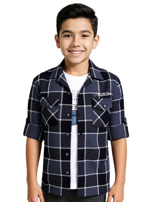 Cavio Boys Grey Cotton Chequered Regular Fit Shirt-picture-26