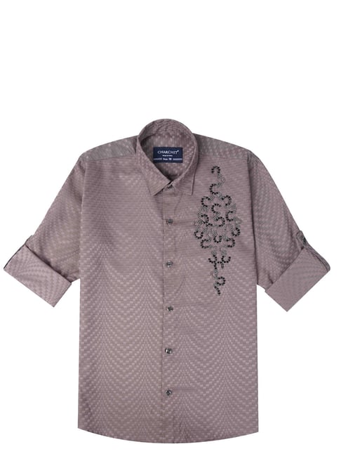 Charchit Boys Khaki Embroidered Regular Fit Shirt-picture-20
