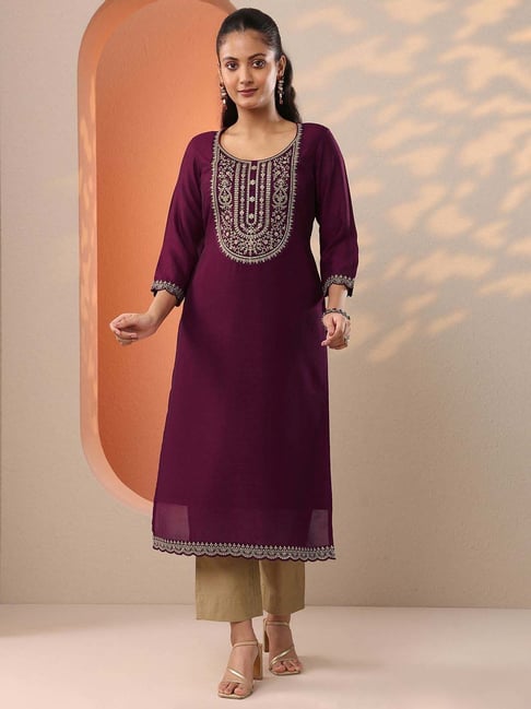 Libas Burgundy Straight Fit Embroidered Kurta-picture-24
