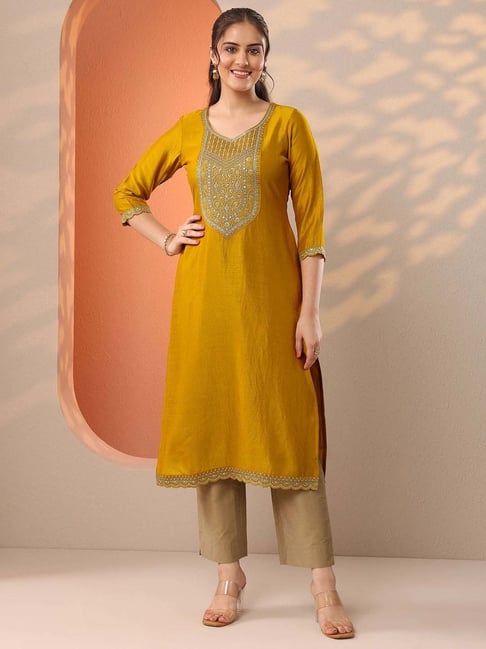 Libas Mustard Straight Fit Embroidered Kurta-picture-37