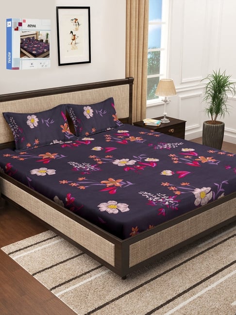 Klotthe Multicolor Cotton Blend Printed 300 TC King Flat Bedsheet with 2 Pillow Covers-picture-39