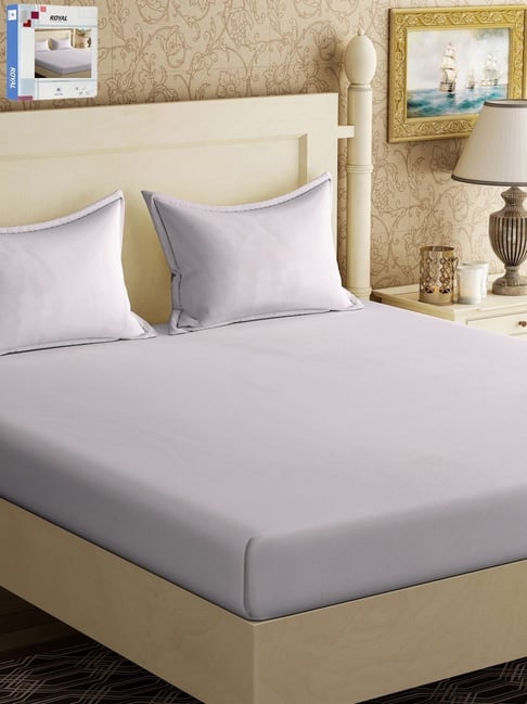 Klotthe Beige Cotton Blend Printed 300 TC King Flat Bedsheet with 2 Pillow Covers-picture-40