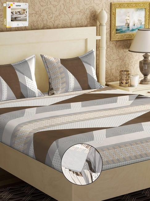 Klotthe Multicolor Cotton Blend Printed 300 TC King Fitted Bedsheet with 2 Pillow Covers-picture-10