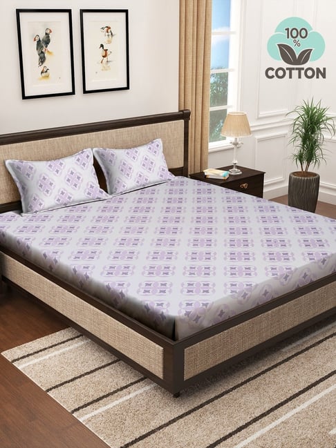Klotthe Multicolor Cotton Printed 400 TC King Fitted Bedsheet with 2 Pillow Covers-picture-31