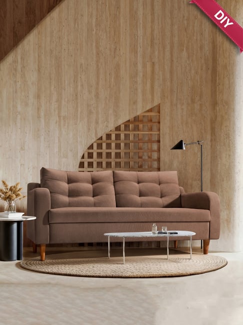 Duroflex Ease Plus Cocoa Brown Polyester 3 Seater Sofa Set