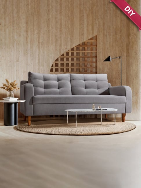 Duroflex Ease Plus Steeple Grey Polyester 3 Seater Sofa Set