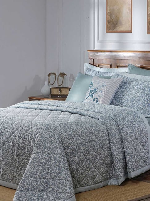 Maspar Acanthus Serenity Blue Cotton Printed 400 TC Double Bedsheet - Set of 6-picture-40