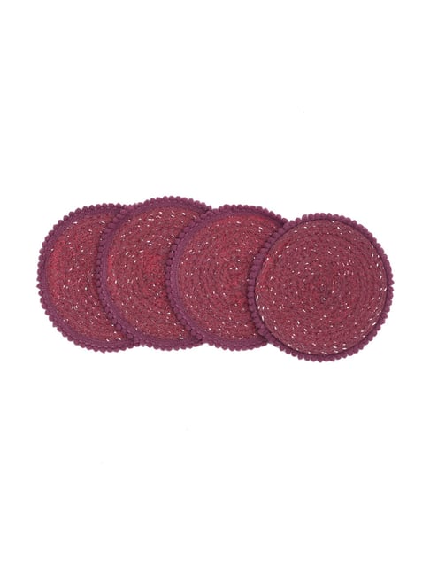 Maspar Dazzle Red Cotton Printed Round Coaster - Set of 4-image-27