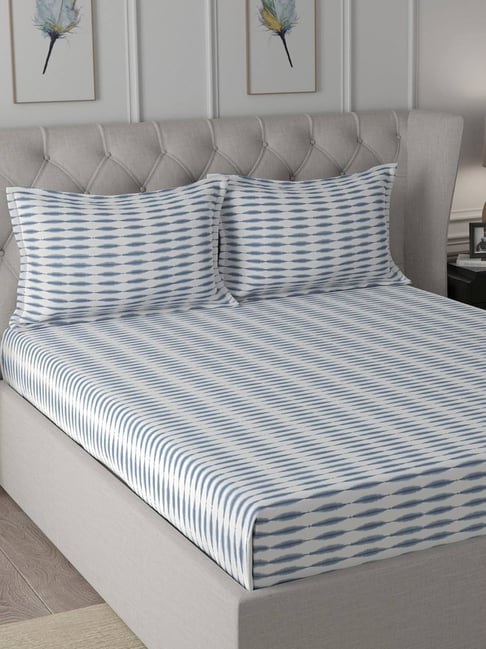 Maspar Backyard Patio Blue Cotton Printed 144 TC Double Bedsheet with 2 Pillow Cover-picture-10