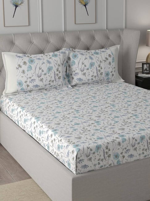 Maspar Regency Blue Cotton Printed 210 TC Single Bedsheet with 1 Pillow Cover-image-42