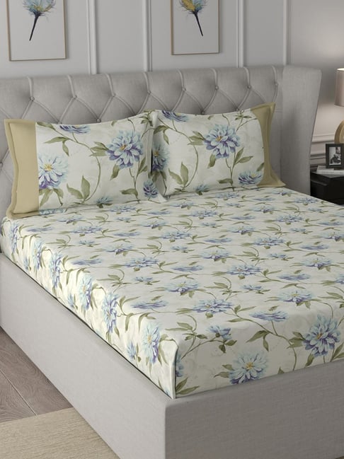 Maspar Regency Blue Cotton Printed 210 TC Single Bedsheet with 1 Pillow Cover-image-44