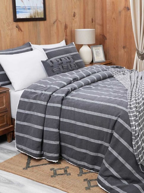 Maspar Rurban Opulence Grey Cotton Blend Printed 200 TC Double Bedsheet - Set of 9-picture-28