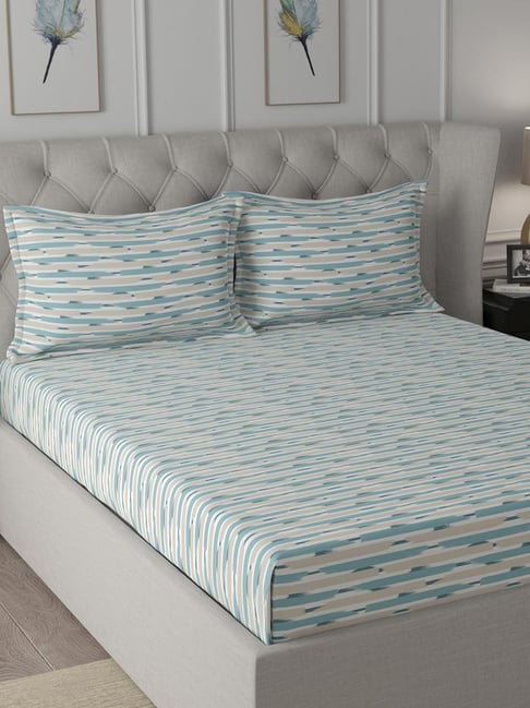 Maspar Backyard Patio Blue Cotton Printed 144 TC Double Bedsheet with 2 Pillow Cover-picture-12