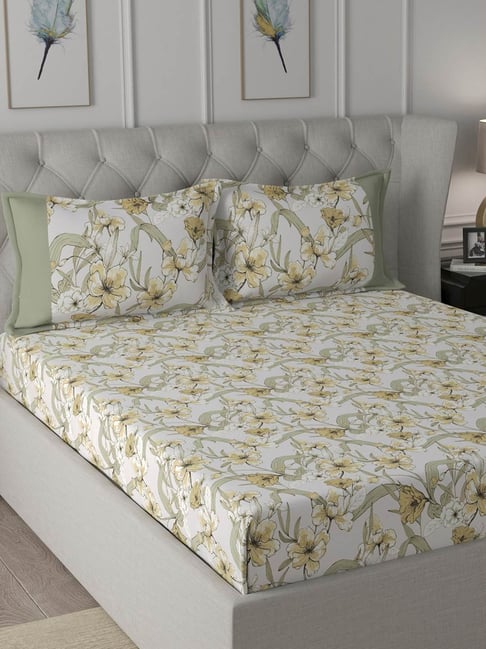Maspar Backyard Patio Yellow Cotton Printed 200 TC Single Bedsheet with 1 Pillow Cover-image-40