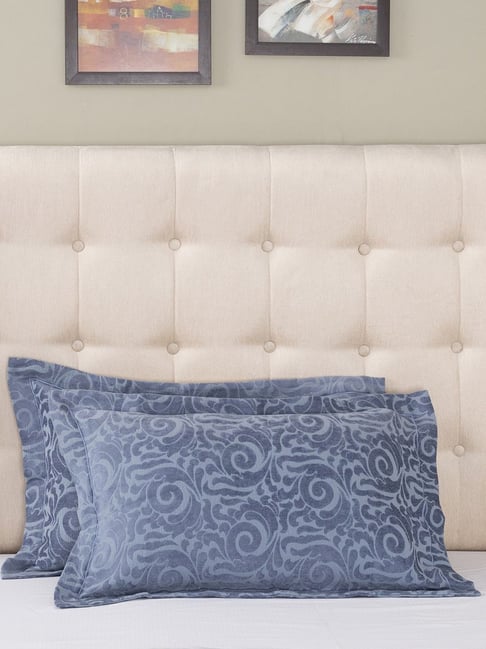 Maspar Grandeur Blue Cotton Blend Printed Pillow Covers & Sham - Set of 2