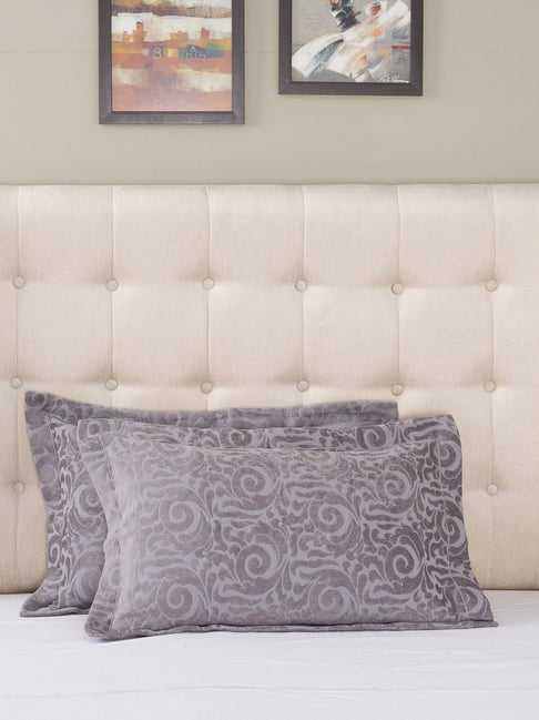 Maspar Grandeur Grey Cotton Blend Printed Pillow Covers & Sham - Set of 2