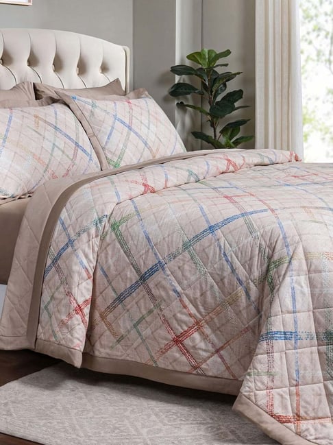 Maspar Eclectic Geo Beige Cotton Blend Printed 200 TC Double Quilt