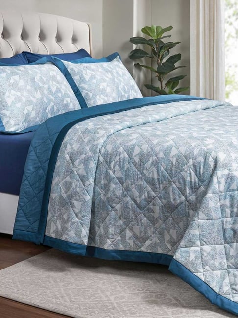 Maspar Eclectic Geo Blue Cotton Blend Printed 200 TC Double Quilt