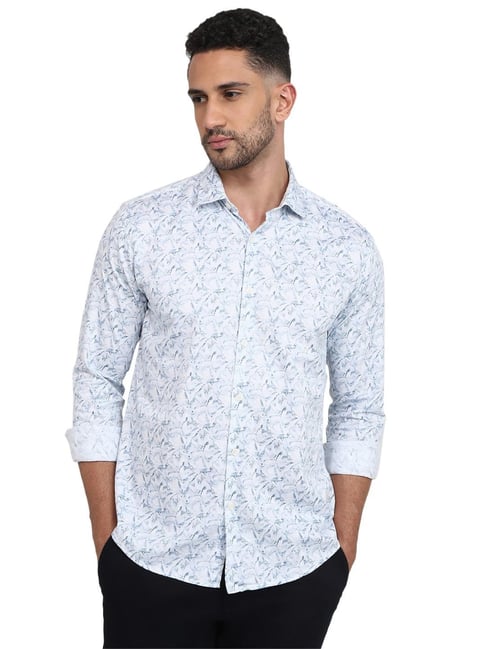 Park Avenue Medium Blue Cotton Printed Slim Fit Shirt