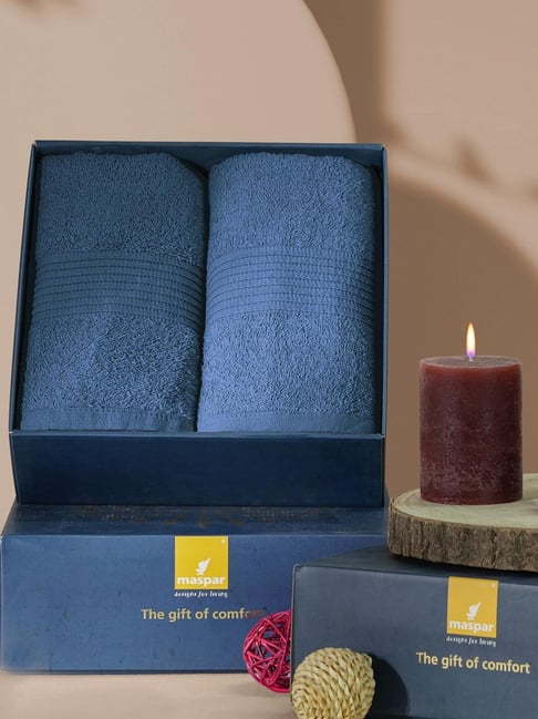 Maspar Blue Cotton Bath Towel - Set of 2