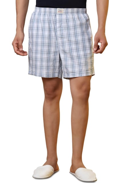 Sleepz by Raymond Medium Blue Pure Cotton Checked Regular Fit Boxers-picture-37