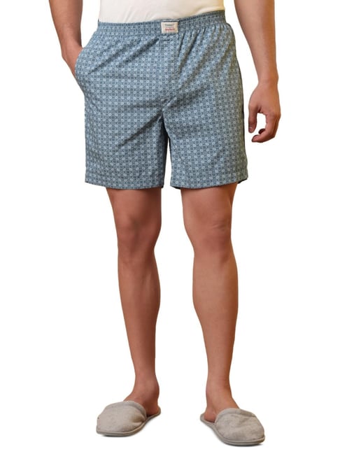 Sleepz by Raymond Medium Blue Pure Cotton Printed Regular Fit Boxers-picture-30