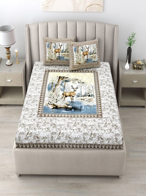 JaipurFabric Brown Cotton Printed 180 TC Double Bedsheet with 2 Pillow Covers-picture-33