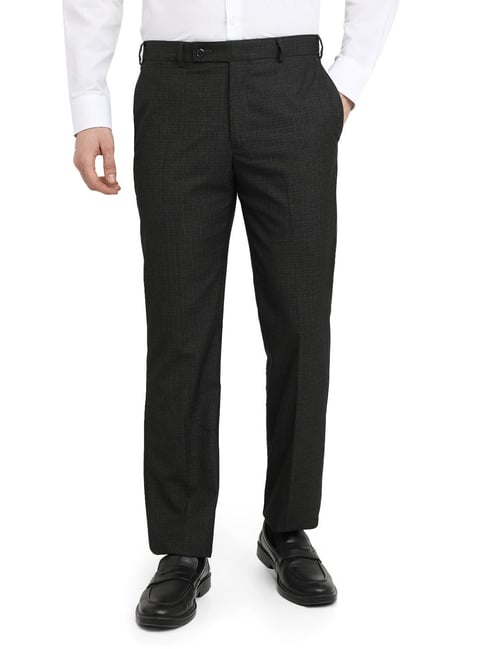 Park Avenue Dark Grey Solid Regular Fit Trousers-picture-47