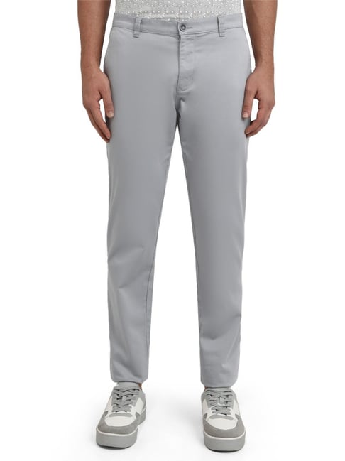Parx Medium Grey Solid Regular Fit Trousers