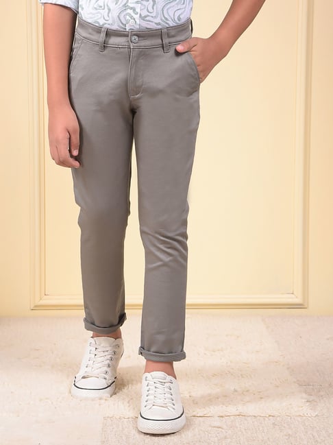 Crimsoune Club Boys Grey Cotton Slim Fit Trousers-picture-25