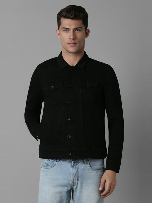 Louis Philippe Black Cotton Slim Fit Denim Jacket