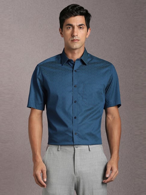 Louis Philippe Blue Cotton Regular Fit Printed Shirt-picture-33