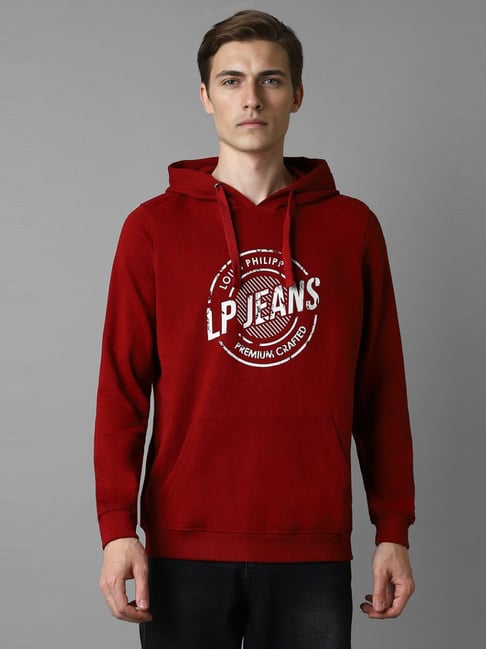 Louis Philippe Red Cotton Regular Fit Printed Hooded Sweatshirt-picture-31
