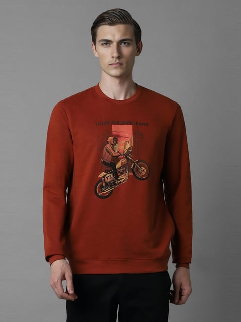 Louis Philippe Red Cotton Regular Fit Printed Sweatshirt-picture-20