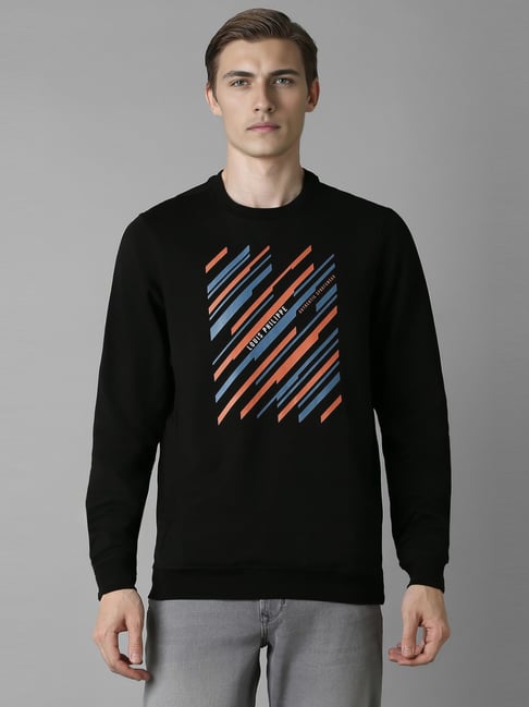 Louis Philippe Black Cotton Regular Fit Printed Sweatshirt-picture-34