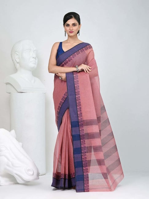 Charukriti Blush Pink Cotton Checked Saree-picture-21