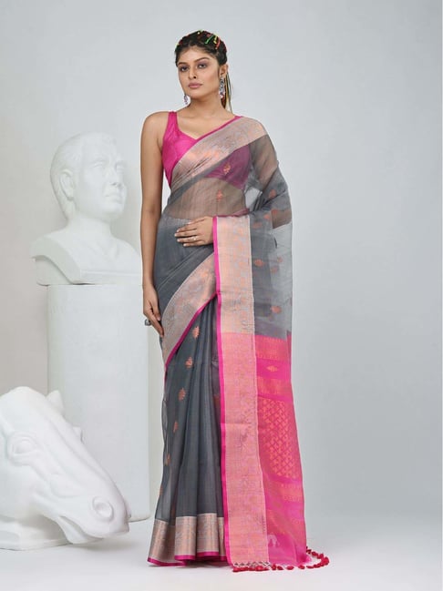 Charukriti Grey Zari Saree With Unstitched Blouse-image-38