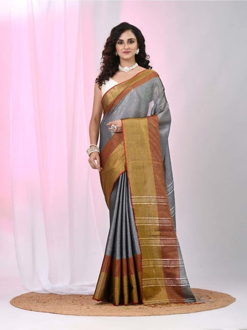 Charukriti Grey Zari Saree With Unstitched Blouse-image-40