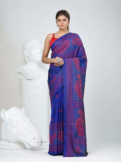 Charukriti Blue Embroidered Saree With Unstitched Blouse-picture-41