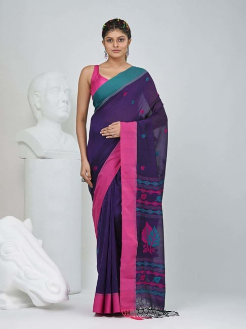 Charukriti Purple Cotton Woven Design Saree With Unstitched Blouse-picture-36