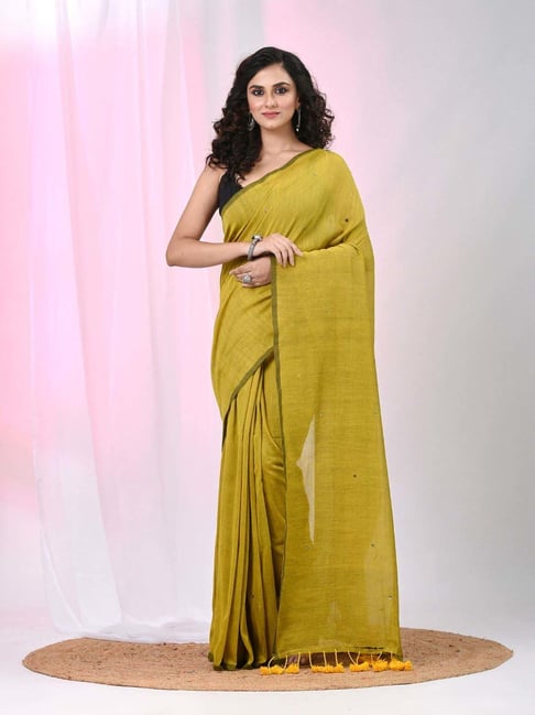 Charukriti Corn Yellow Cotton Embellished Saree With Unstitched Blouse-picture-48