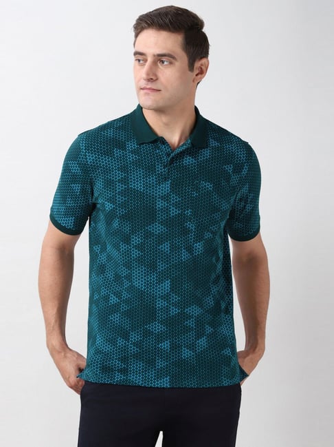 Peter England Green Cotton Regular Fit Printed Polo T-Shirt-picture-16