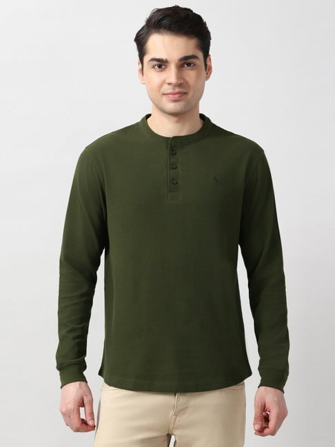 Peter England Green Cotton Regular Fit Texture T-Shirt-picture-40