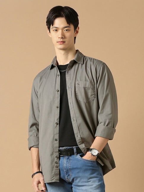 Peter England Grey Cotton Slim Fit Shirt-picture-44