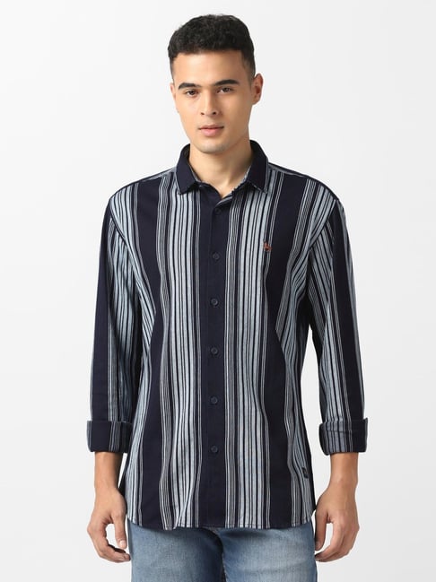 Van Heusen Navy Cotton Slim Fit Striped Shirt-picture-39